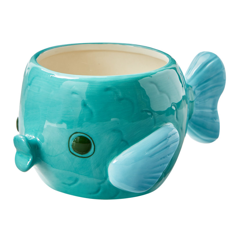 Pot à fleurs sarcelle 4 po Fish - Jardinières pour un usage quotidien, facile à nettoyer, L 8 po x l 6 po x H 4,5 po