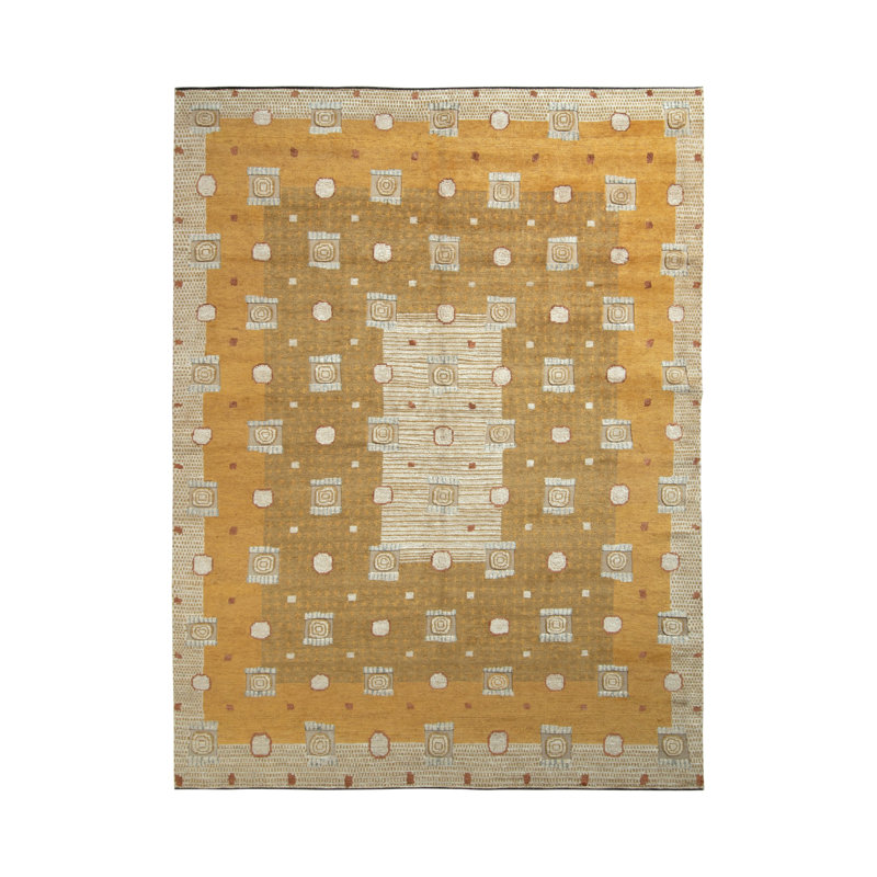 Scandinavian Hand Knotted Wool Geometric Area Rug, Rectangle 10' x 14'