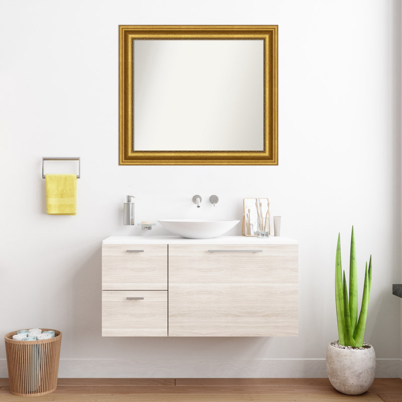 Miroir de salle de bain Jashawna, 29,75 po x 33,75 po, Doré