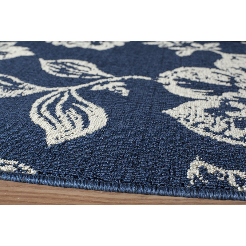 Tapis floral intérieur / extérieur bleu Kofi, Rectangle 3 pi 11 po x 5 pi 7 po