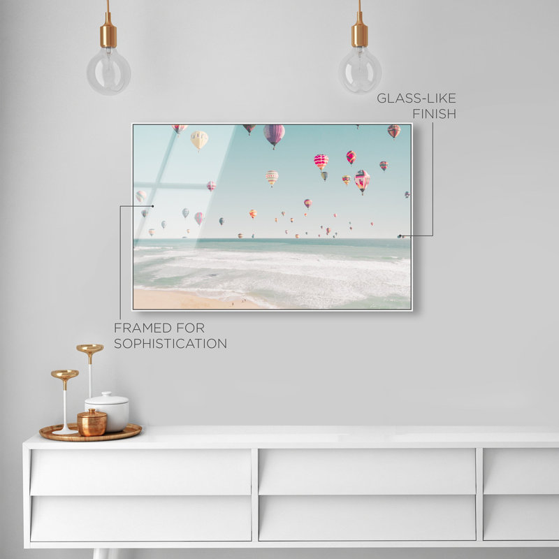 Oliver Gal Beachside Balloons Nautical - Framed Acrylic Glass Wall Art, 37" H x 55" W, White