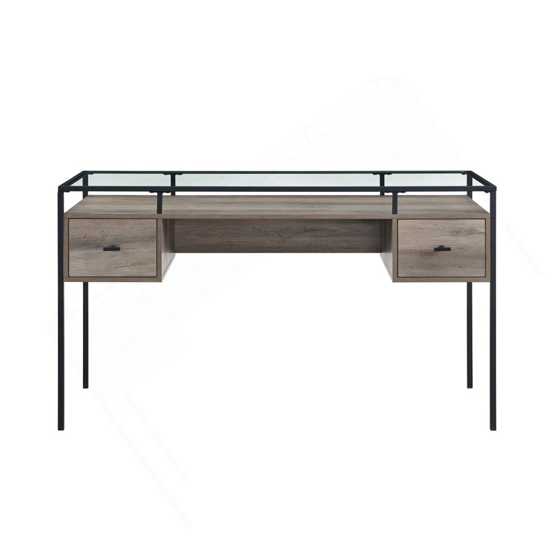 Bureau à structure contemporaine en métal avec plateau en verre - gris délavé