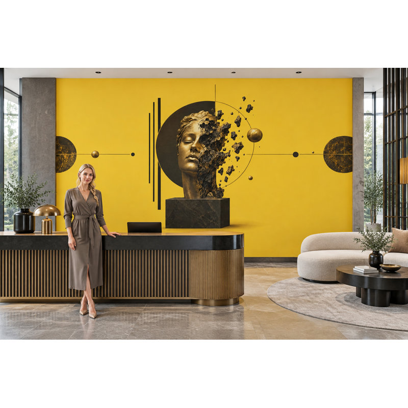 Murale géométrique dorée, 140 po x 108 po, Peler et coller