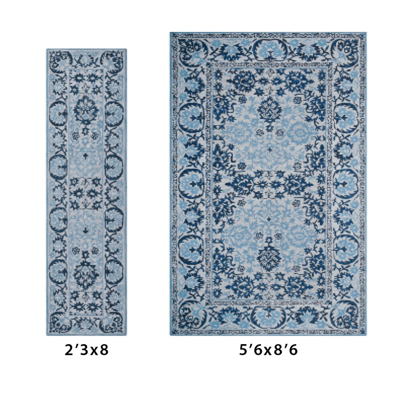 Orford Hand Tufted Wool Rug in Blue/Cream, Rectangle 5'6" x 8'6"