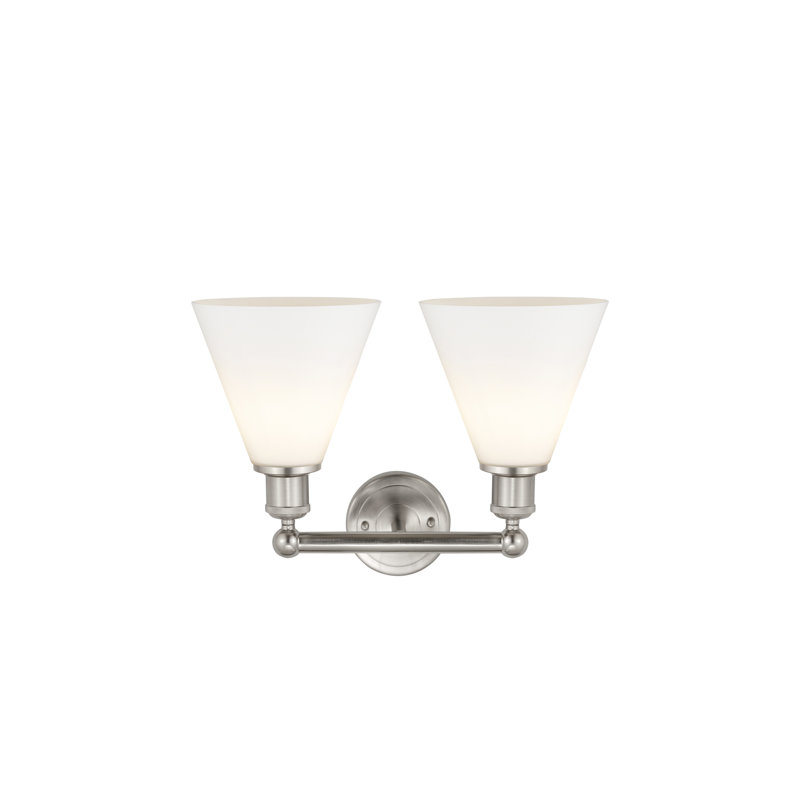 Éclairage de salle de bain à 2 lumières à intensité variable Mallery, Blanc mat, Nickel satiné