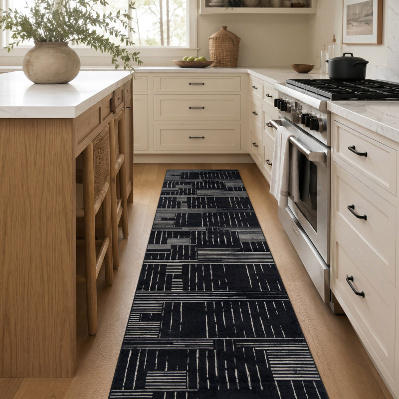 Tapis noir anti-dérapant Block Stripe, 2 pi x 12 pi