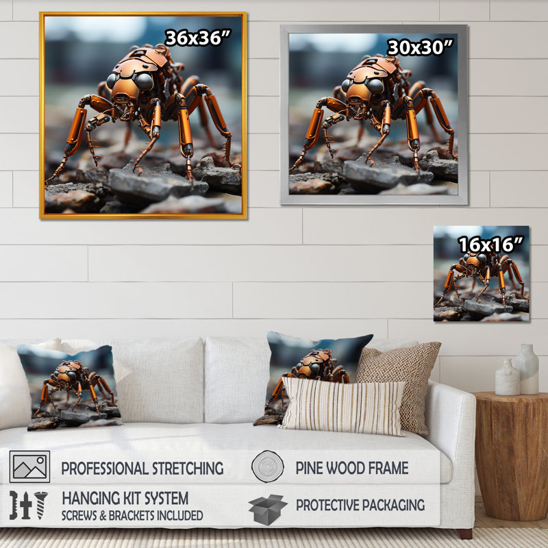 Industrial Ant Ant I sur toile, Cadre naturel flottant, H 16 po x l 16 po x P 1 po