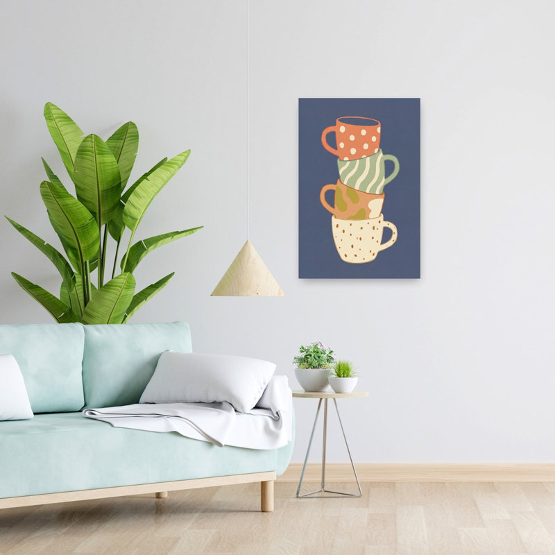 Cozy Mugs empilées, architecture rustique moderne colorée, art mural, H 24 po x l 16 po