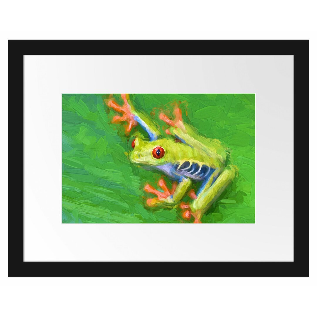 Gerahmtes Poster Frosch auf Blatt