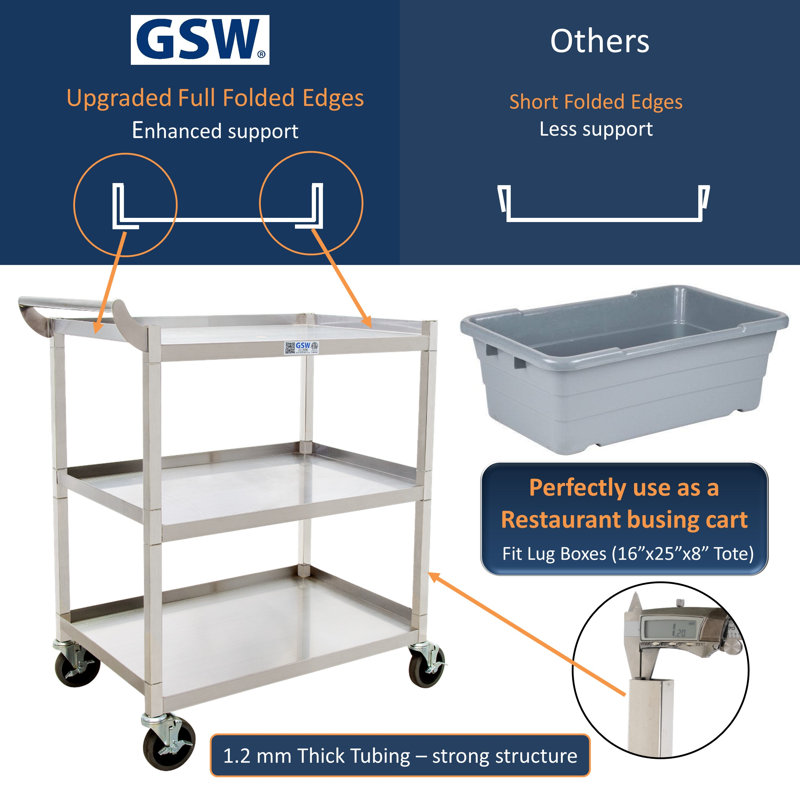 Chariot utilitaire en acier inoxydable leyso, H 33,75 po x l 27 po x P 18 po