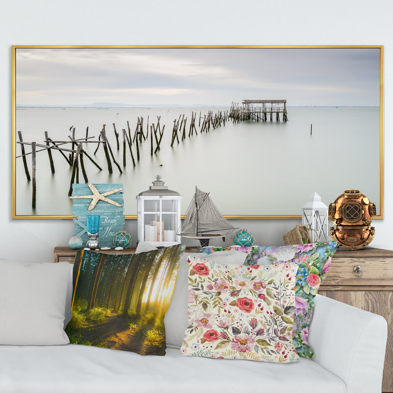 Carrasqueira Old Wooden Pier II - photographie sur toile, H 12 po x l 20 po x P 1 po, Encadrement doré
