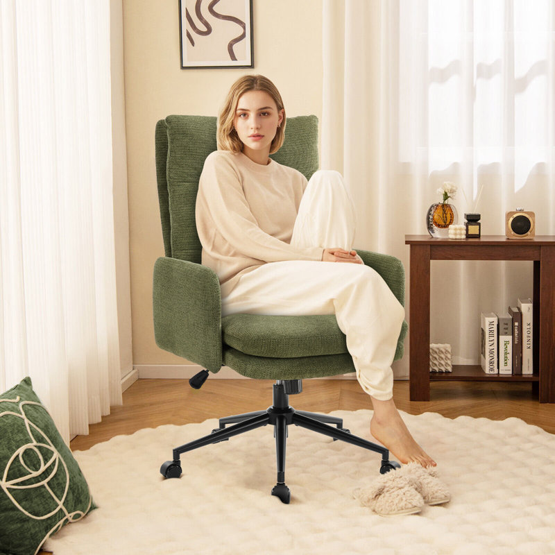 Fauteuil pivotant de 28,35 po de large Traiko, Chenille verte