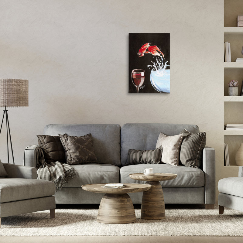 «Fish Diving Into Wine Glass», art mural par Jean-Pierre Got, H 24 po x l 16 po