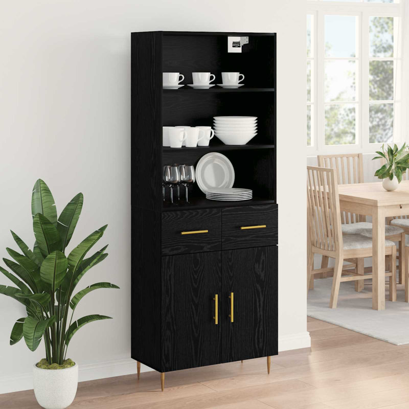  Highboard Old Wood 69.5 X 34 X 180 Cm Engineered Wood, Black Oak