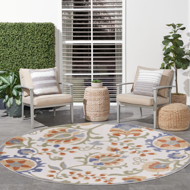 Exann Floral Indoor/Outdoor Area Rug, Round 7'10"