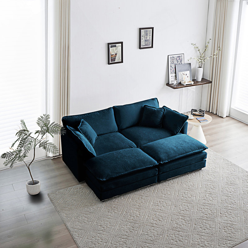 Canapé 2 places Kase, 33" H x 76.7" W x 57.4" D, Bleu