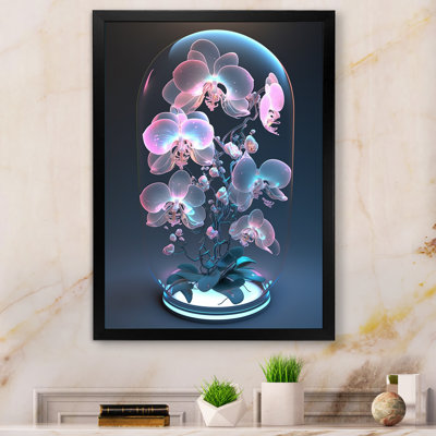 Orchidée blanche lumineuse avec lueur mauve I - reproduction sur toile