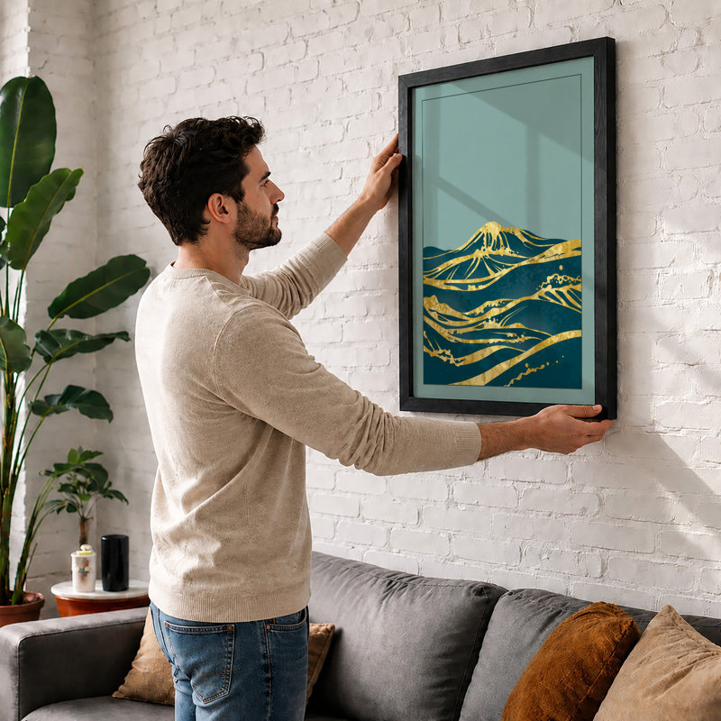 Mountain Geometry Modern - Framed Print, A4 - 29.7 x 21.0 cm, Walnut