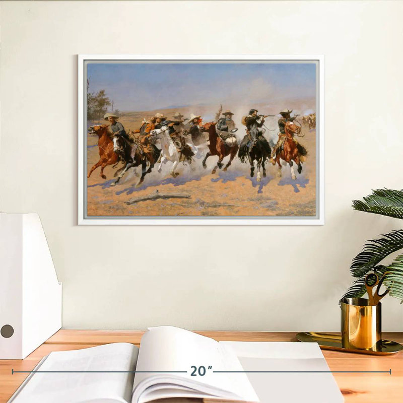 A Dash For The Timber, 13" X 9", Floating Frame White