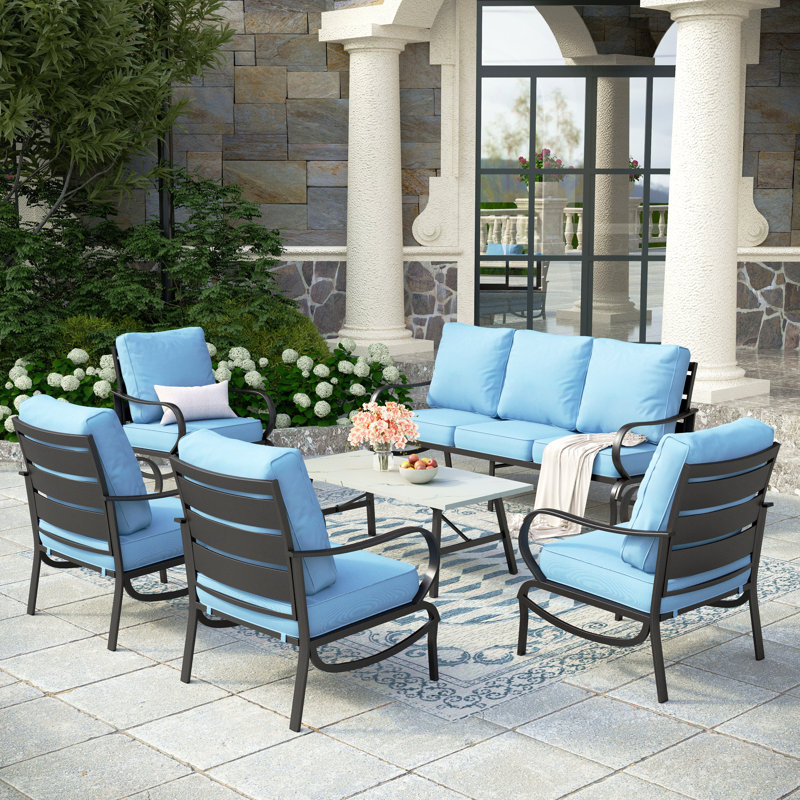 Tapasi 7 - Person Outdoor Seating Group with Cushions, Light Blue