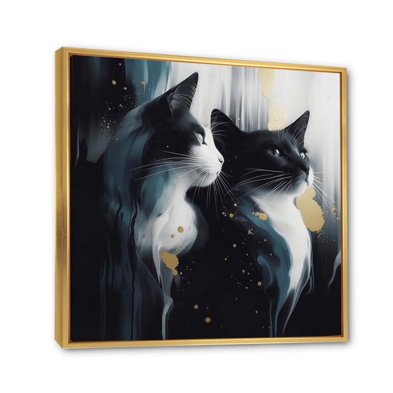 «White and Black Captivating Cats IV», reproduction sur toile encadrée, H 30 po x l 30 po x P 1 po, Cadre flottant doré