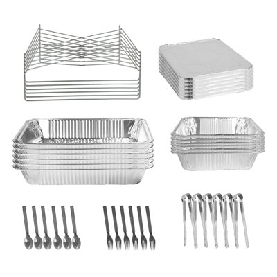 42 - Piece Disposable Aluminum Foil Pan Set  With Lids, Utensils & Stands, Disposable, Easy Cleanup, For Parties & Events