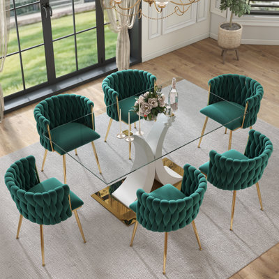 Ensemble de table de salle à manger rectangulaire moderne en verre trempé avec chaise en velours pour salle à manger Modern Luxtury