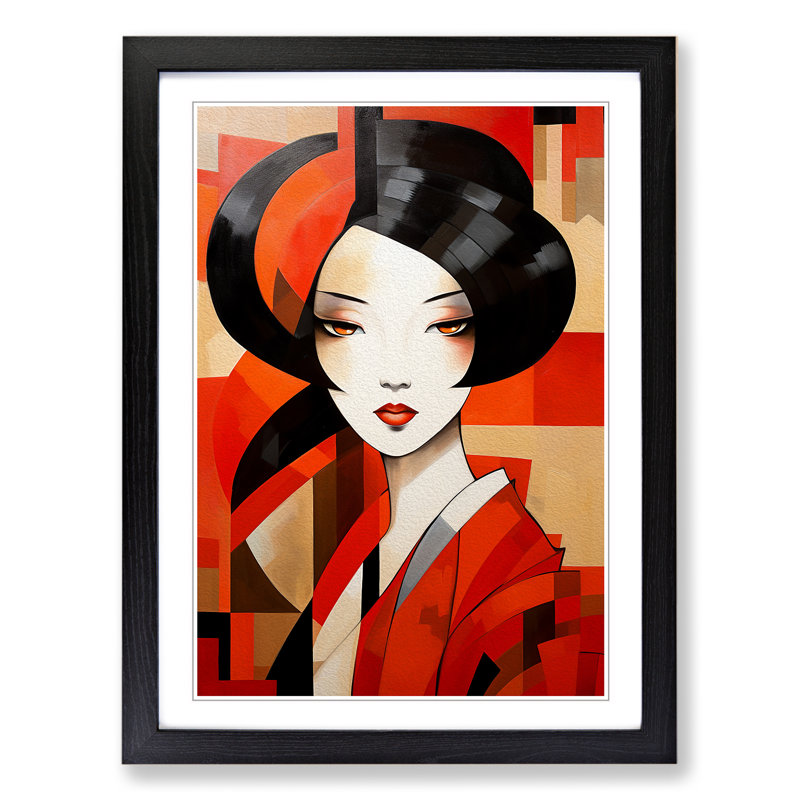 Geisha Cubism - Framed Print, Black Framed, 34cm H x 25cm W