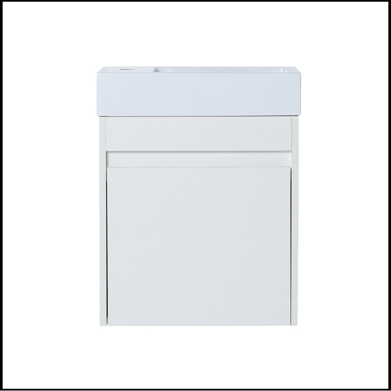 Ensemble de meuble-lavabo simple 18,11 po avec plateau en résine Sanieya, Grain droit blanc