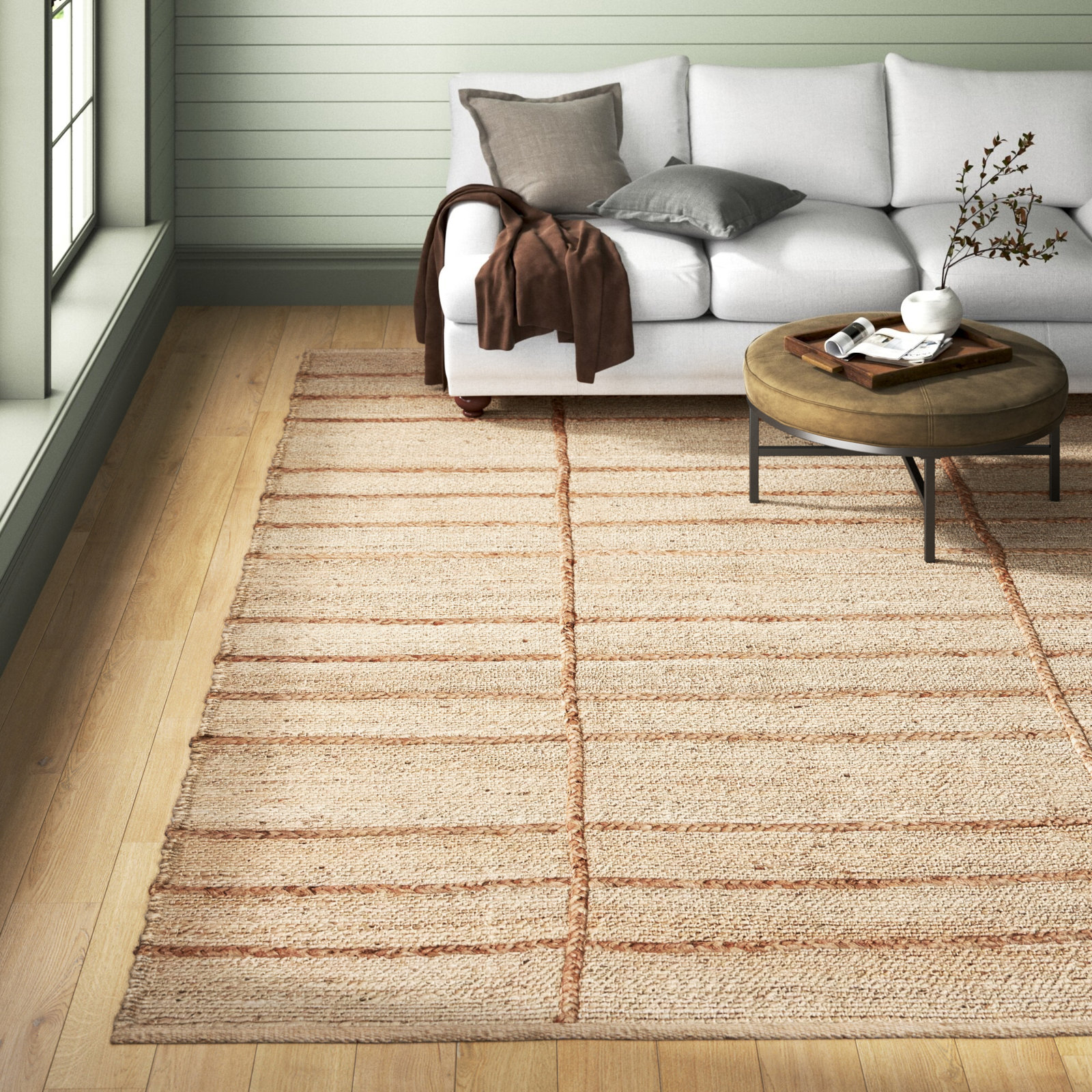 Bement Beige Brown Hand-Woven Geometric Jute Rug, Rectangle 5' x 7'6"