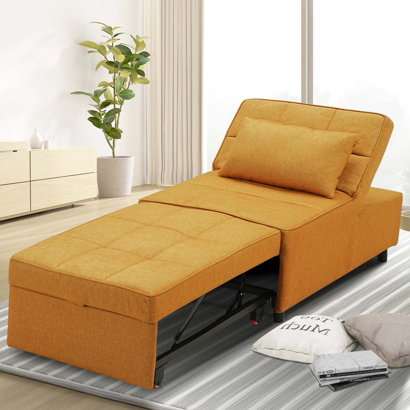 Canapé-lit convertible de 71 po de large Sarana, Mélange de coton orange / mélange de polyester