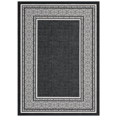 Modern Neutral Bordered Area Rugs, Black 8'X10' Soft Washable Non Slip Solid Geometric Large Throw Carpet for Living Room Bedroom Dining Nursery Apartment Dorm Office Farmhouse Home Decor