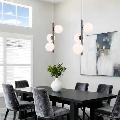 Luminaire suspendu sphérique sphérique en verre de lait 3 lumières Modern Minimalist