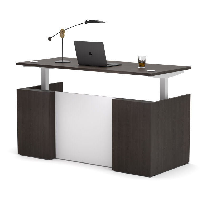 Nedelea Adjustable Height Executive Standing Desk, Khalba Oak, Rectangular without Drawer