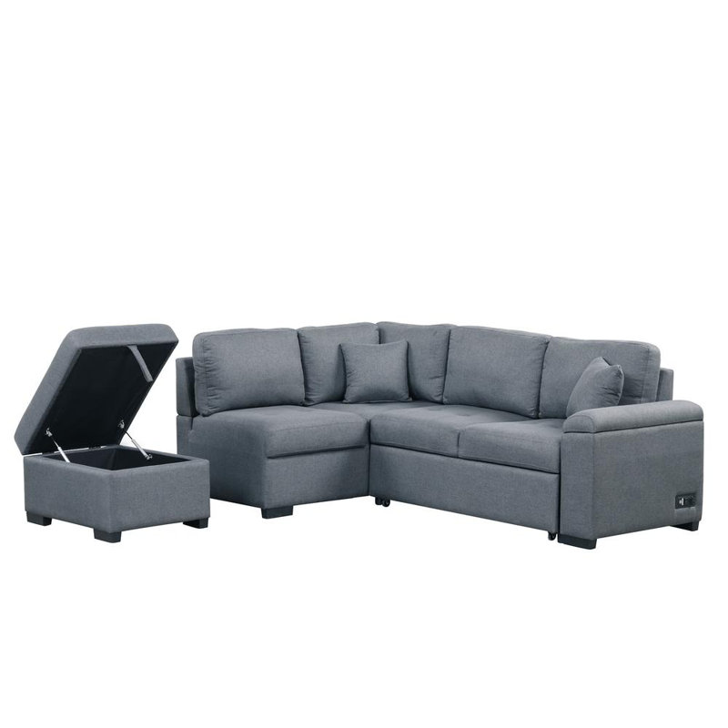 Timitra 3 - Piece Upholstered Sectional, Blue Gray Linen