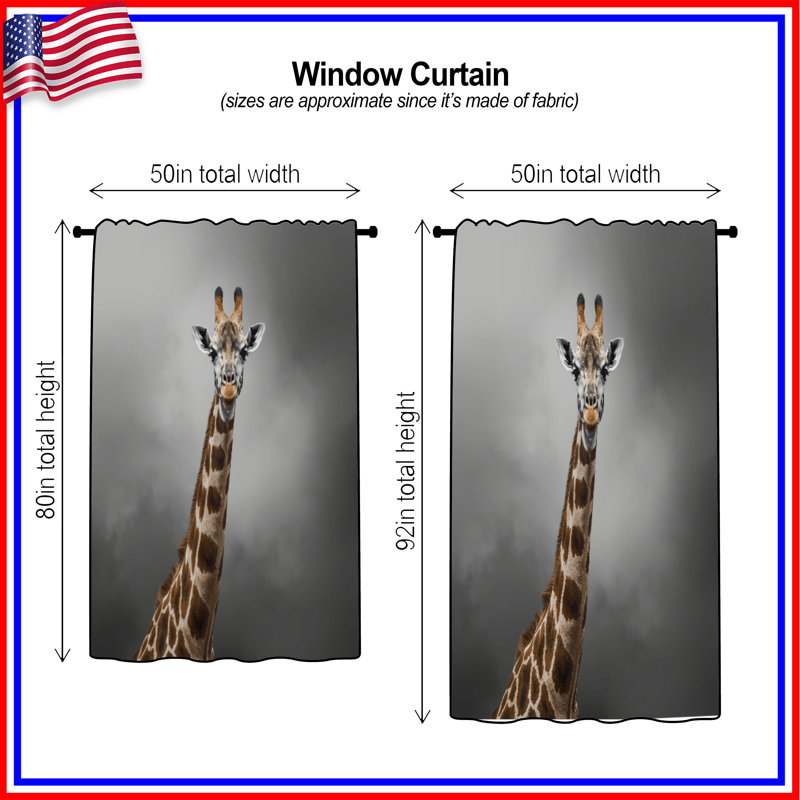 Girafe avec des rideaux à long cou, des voilages et des rideaux occultant - 1 panneau, 50" x 92" - 1 Panel, Transparent