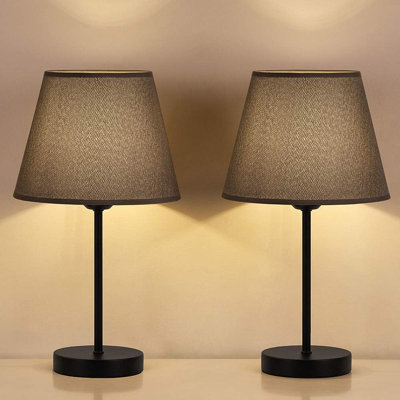 Ensemble de 2 petites lampes de table de chevet avec abat-jour en tissu pour chambre à coucher, salon, bureau, chambre d'enfant, chambre de fille, dortoir noir de 15 pouces