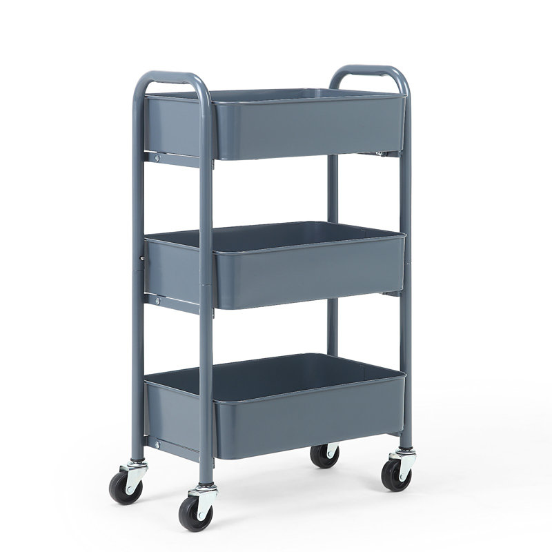 3-Tier Under Desk Mobile Utility Cart with Metal Storage Organizer, Blue