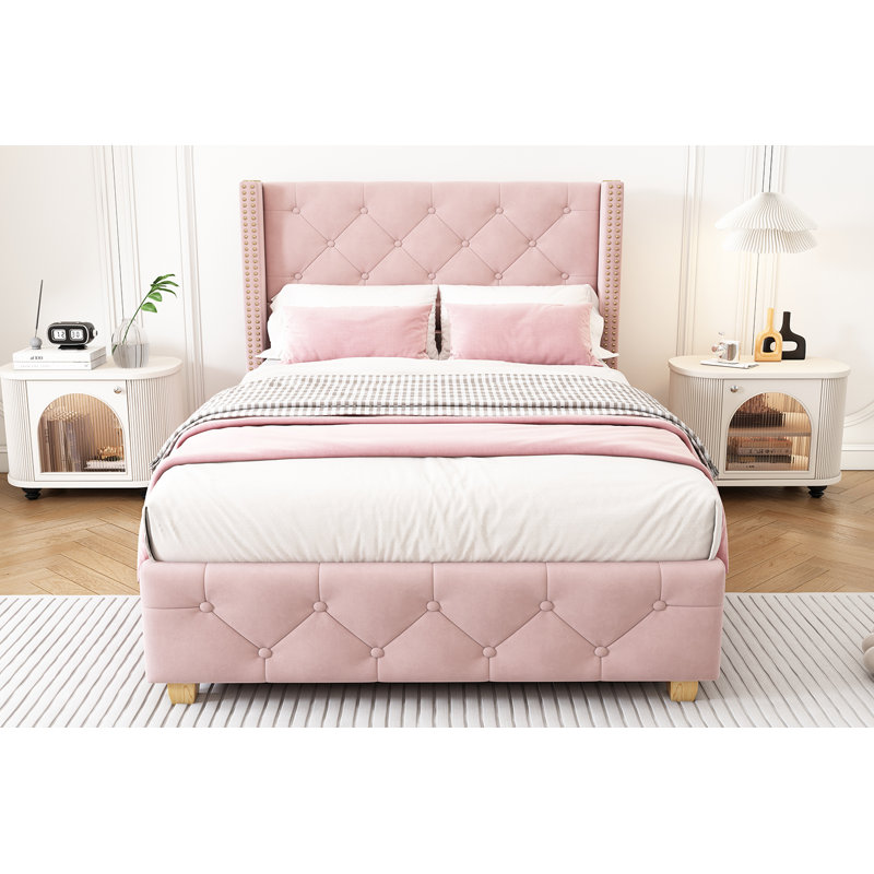 Upholstered Storage Bed, Pink