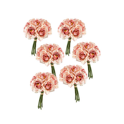 Primrue 7 Heads Artificial Pink Rose Flowers, 12 Pack Of Silk Tea Flower Roses With Stems Bouquet For Mothers Day Home Decor, Anniversary, Bridal Wedding Chairs, Party Table & Centerpiece
