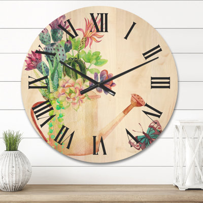 Horloge murale Succulents in Old Watering Can
