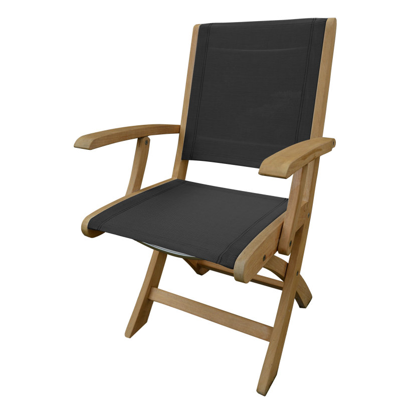 Riviera Teak Outdoor Sling Folding Dining Armchair, Natural/Black