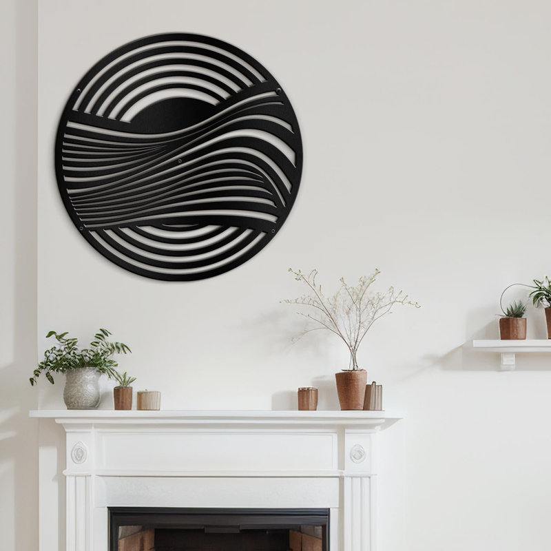 Cercle noir rayé minimaliste moderne abstrait décoratif décoratif suspendu, H 24 po x l 24 po x P 0,05 po, Noir