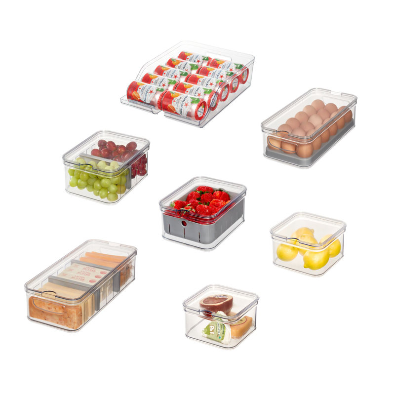Ensemble de 7 bacs de rangement en plastique recyclé avec couvercle iDesign, transparent / gris, Gris