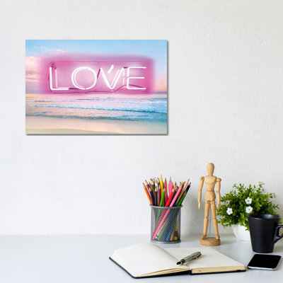 Neon Love Beach Pink on Black 1 Piece Wall Art on Canvas