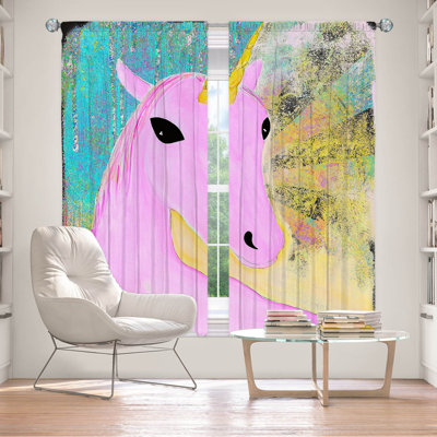 Paire de rideaux obscurcissant et isolant avec licorne rose