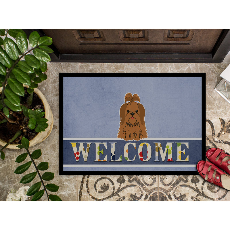 Tzu welcome 27 po x 18 po tapis de porte extérieur antidérapant, Chocolat