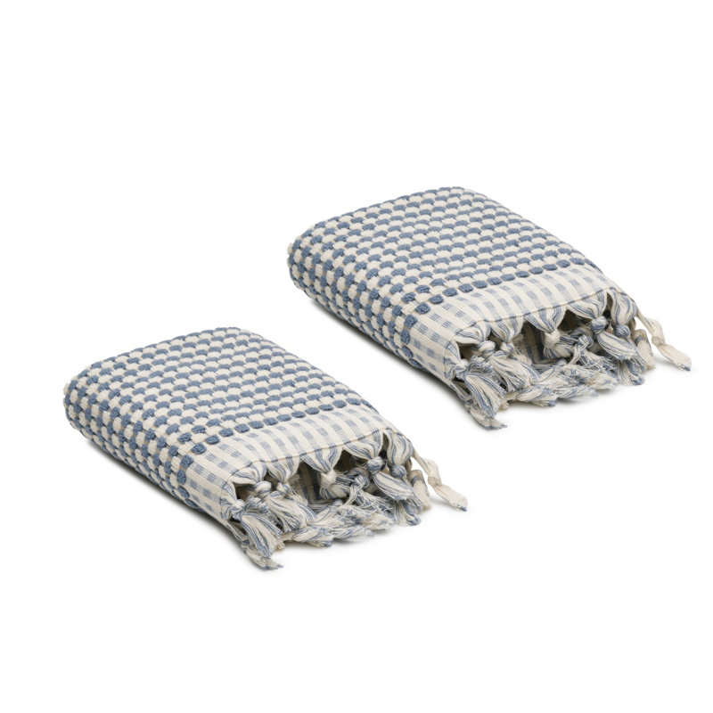 Essuie-mains Dots en coton turc (ensemble de 2), Bleu ardoise