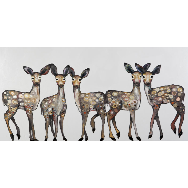 5 faons dansants, art rétro, Toile, H 24 po x L 36 po x l 1,25 po