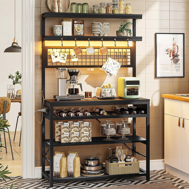 Gavien 35.4'' Metal Standard Baker's Rack with Microwave Compatibility, Black
